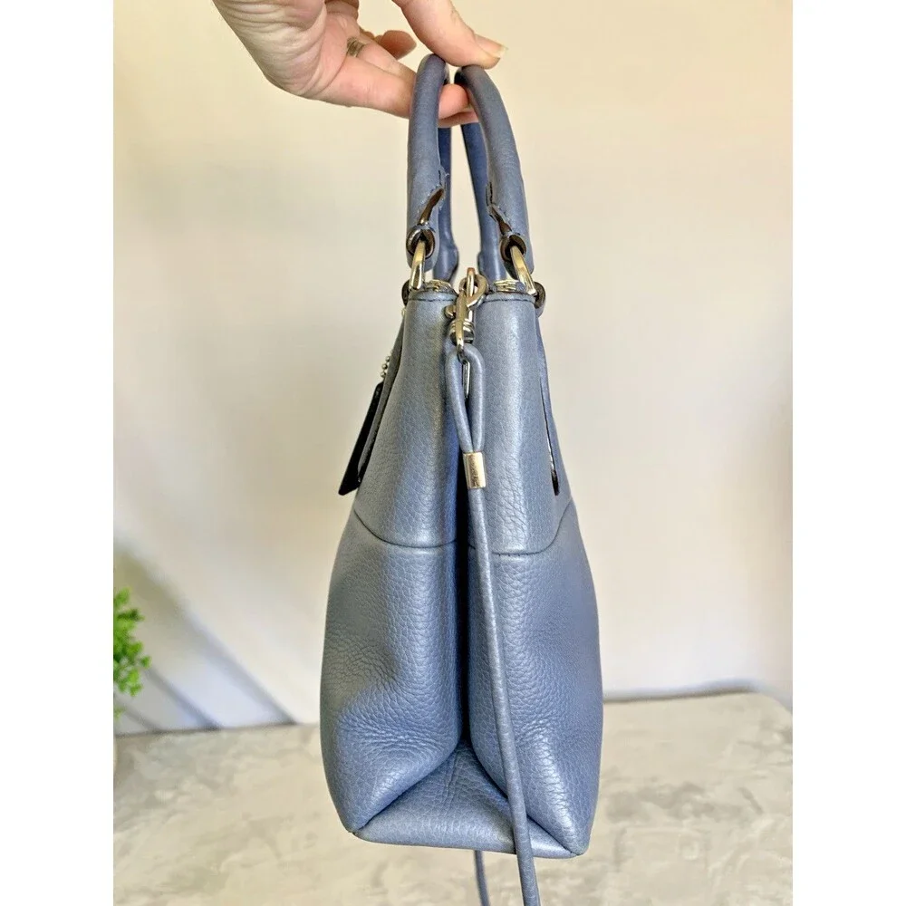 COACH Pebbled Mini Borough Bag Silver Washed Chambray Blue 28163